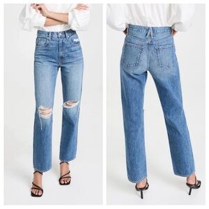 SLVRLAKE London Straight‎ Leg Jeans in Gimme Shelter Sz 28 Distressed High Rise